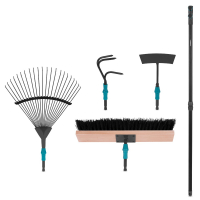 VONROC Tuingereedschap set 4-1, V-Fix systeem| bladhark, bezem, schoffel en cultivator