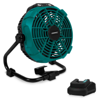 VONROC Accu bouwventilator 20V – draadloos en bedraad gebruik | Incl. netstroom adapter – incl. 2.0Ah accu en snellader