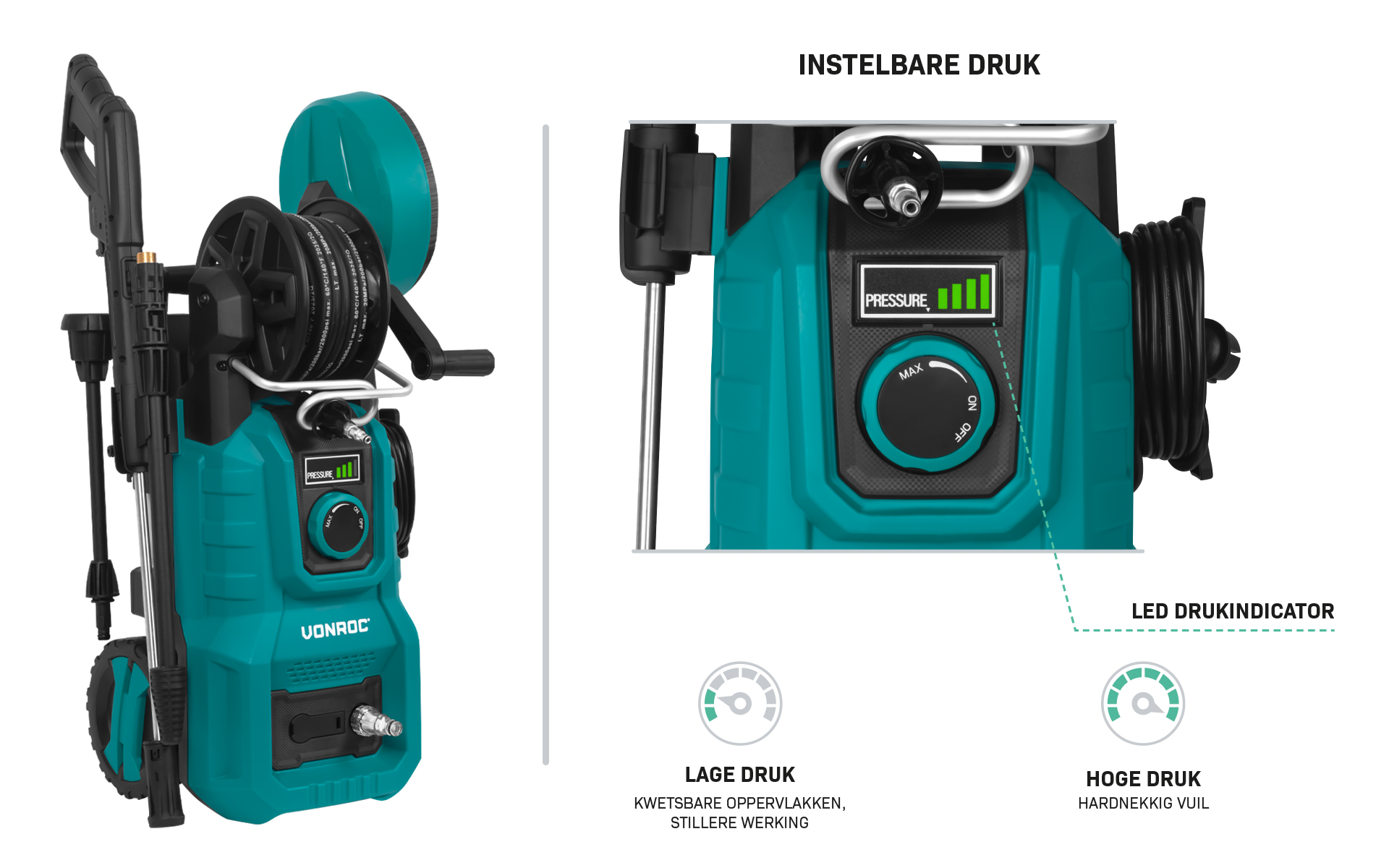 instelbare druk vonroc hogedrukreiniger knop